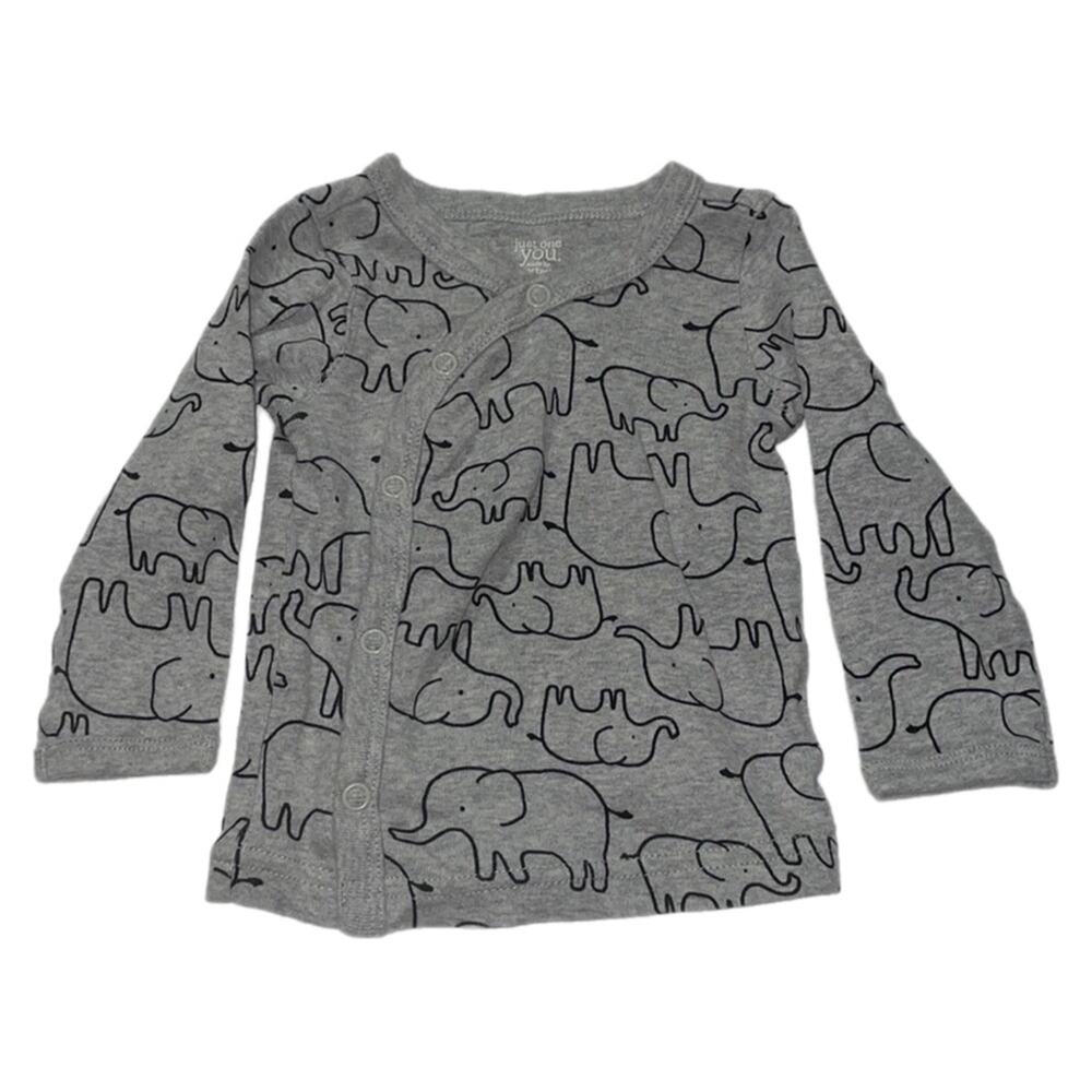 Just One You by Carter’s Long Sleeve Elephant Print Side Snap Top 9M Grey